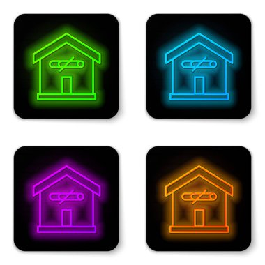 Parlayan neon hattı. Beyaz arka planda sigara içilmiyor. Sigara içme yasağı var. Siyah kare düğme. Vektör