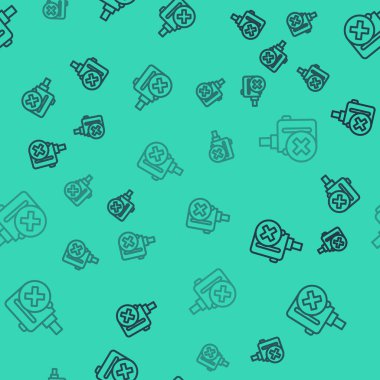 Siyah çizgi Elektronik sigara ikonu yeşil arka planda izole edilmiş pürüzsüz desen. Tüttürme aleti. Buharlaştırıcı Cihaz. Vektör