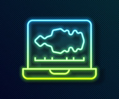 Parlayan neon hattı Ses veya ses kaydedici veya dizüstü bilgisayar simgesi üzerindeki düzenleyici yazılım siyah arkaplanda izole edildi. Vektör