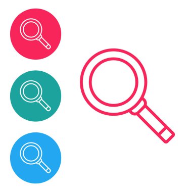 Kırmızı çizgi tava simgesi beyaz arkaplanda izole edildi. Kızartma veya kızartma gıda sembolü. Simgeleri daire düğmelerine ayır. Vektör