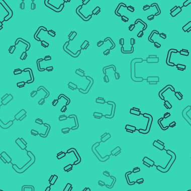 Siyah çizgi kulaklık simgesi yeşil arka planda kusursuz desen izole etti. Kulaklıklar. Müzik, hizmet, iletişim ve operatör konsepti. Vektör