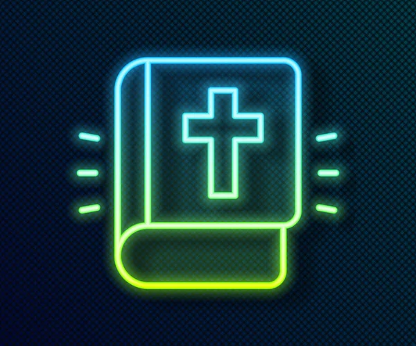 Parlayan neon hattı kutsal kitap ikonu siyah arka planda izole edildi. Vektör — Stok Vektör