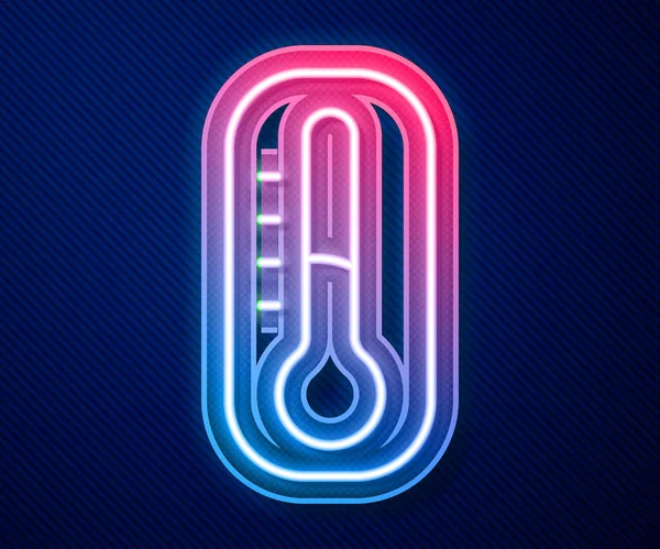 Világító neonvonal Meteorológiai hőmérő ikon elszigetelt kék alapon. Hőmérő berendezés, amely meleg vagy hideg időjárást mutat. Vektor — Stock Vector