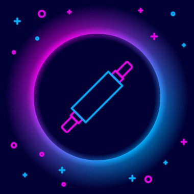 Parlayan neon hattı Rolling Pin simgesi siyah arkaplanda izole edildi. Renkli taslak konsepti. Vektör