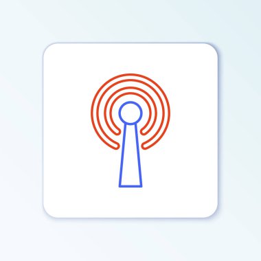 Beyaz arkaplanda çizgi anten simgesi izole edildi. Radyo anteni kablosuz. Teknoloji ve ağ sinyali radyo anteni. Renkli taslak konsepti. Vektör