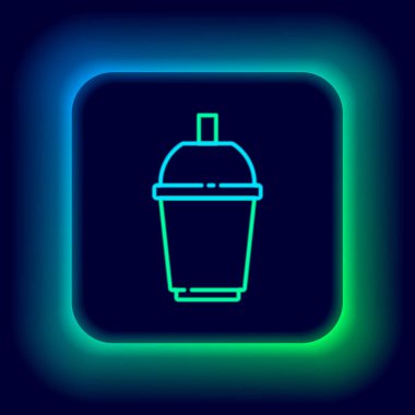 Siyah arka planda izole edilmiş parlak neon hattı kahve fincanı. Renkli taslak konsepti. Vektör