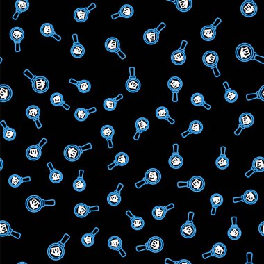 Çizgi Arama evi simgesi siyah arkaplanda izole edilmiş kusursuz desen. Büyüteç altındaki bir evin emlak sembolü. Vektör