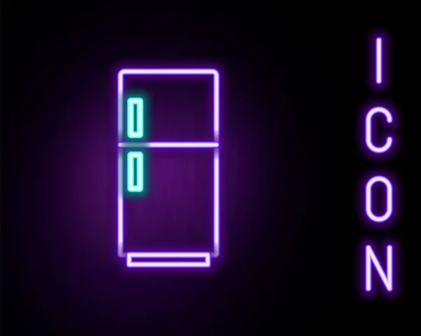 Gloeiende Neon Lijn Koelkast Pictogram Geïsoleerd Zwarte Achtergrond Koelkast Met — Stockvector