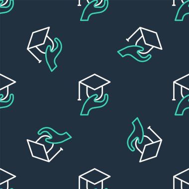 Sınır Eğitimi bursu simgesi siyah arkaplanda izole edilmiş. Okul ücreti, finansal eğitim, bütçe fonu, burs programı, mezuniyet şapkası. Vektör