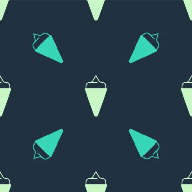 Yeşil ve bej dondurma ve waffle külahı ikonu mavi arka planda izole edilmiş pürüzsüz desen. Güzel sembol. Vektör