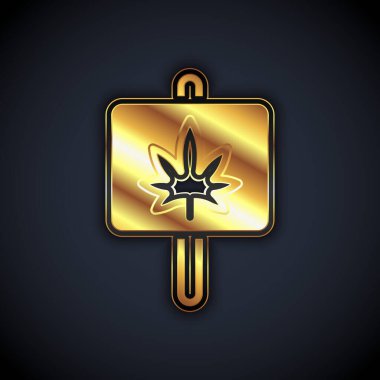 Altın Tıbbi marihuana ya da kenevir yaprağı ikonu siyah arka planda izole edilmiş. Kenevir sembolü. Vektör