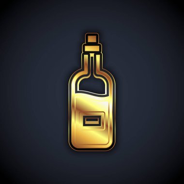 Siyah arka planda izole edilmiş bir şişe altın şarap ikonu. Vektör