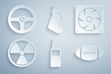 Telsiz, bilgisayar soğutucusu, radyoaktif, Amerikan futbolu, Noel çorabı ve direksiyon ikonu. Vektör