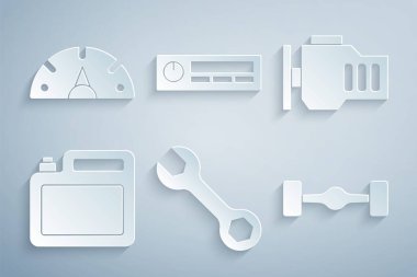 Anahtarı ayarla, motoru kontrol et motor yağı için teneke kutu, Chassis araba, Araba Sesi ve Hız göstergesi simgesi. Vektör