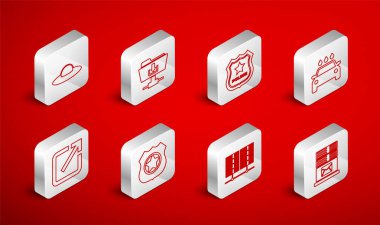 Satır e- posta sunucusu, FTP klasörü indirme, polis rozeti, araba yıkama, sunucu, veri, web sunucusu, UFO uçan uzay gemisi ve yeni pencere simgesi aç. Vektör