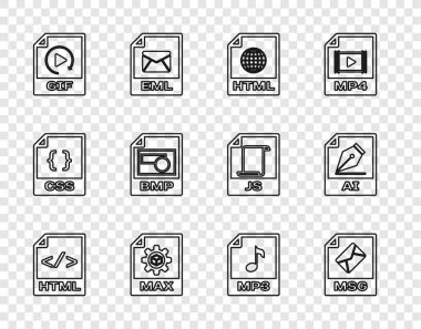 HTML dosya belgesi, MSG, MAX, GIF, BMP, MP3 ve AI simgesini ayarla. Vektör