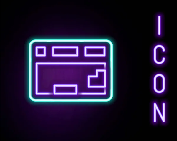 Zářící Neonová Čára Ikona Klávesnice Počítače Izolovaná Černém Pozadí Značka — Stockový vektor