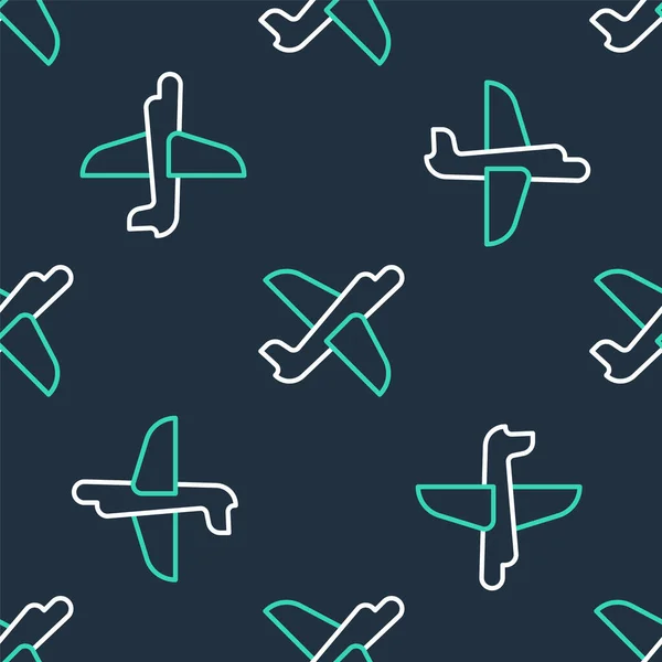 Line Toy Plane Icon Isoliert Nahtlose Muster Auf Schwarzem Hintergrund — Stockvektor