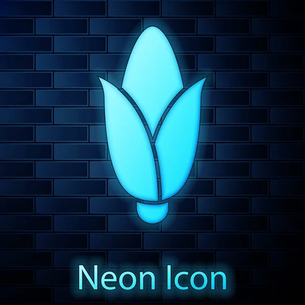 Icona Luminosa Neon Corn Isolato Sfondo Muro Mattoni Vettore — Vettoriale Stock