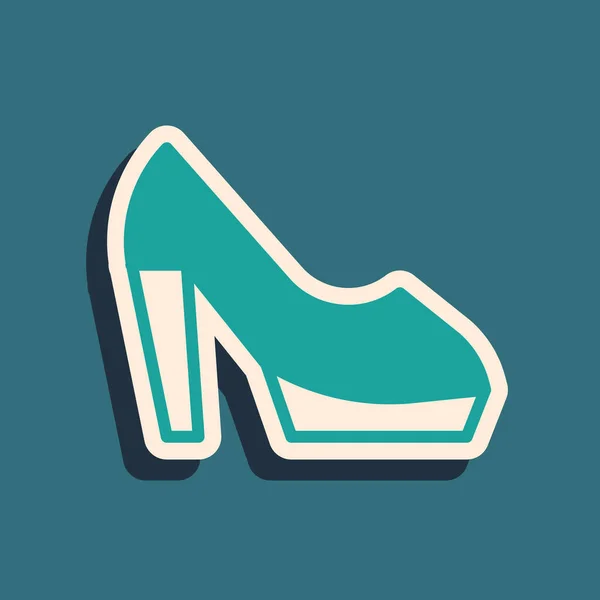 Green Woman Shoe High Heel Icon Isolated Green Background Long — Stock Vector