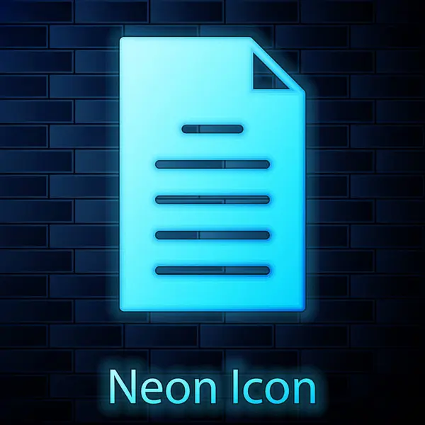 Leuchtendes Neon Akte Dokument Symbol Isoliert Auf Backsteinwand Hintergrund Checklisten — Stockvektor