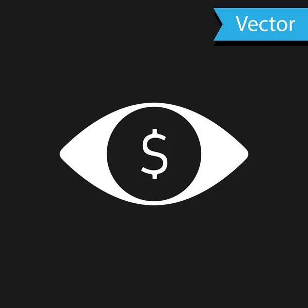 Weißes Auge Mit Dollarsymbol Auf Schwarzem Hintergrund Vektor — Stockvektor