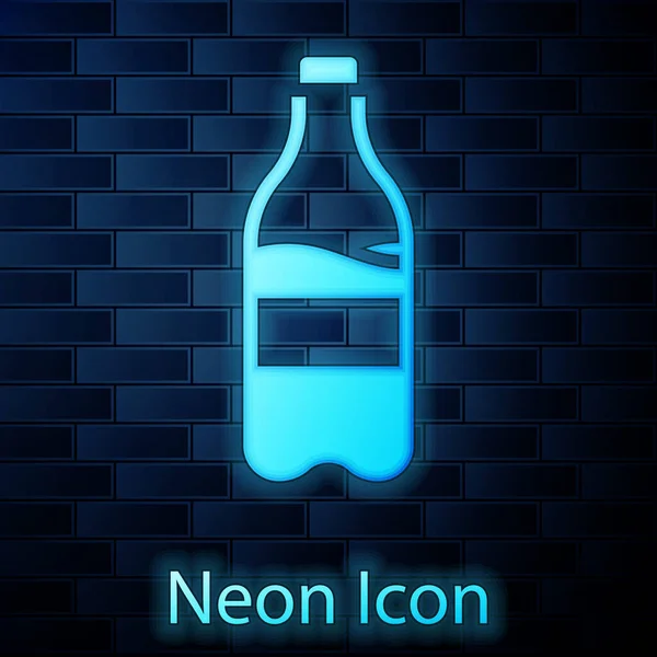 Glowing Neon Sport Bottle Water Icon Isolated Brick Wall Background — Stock Vector