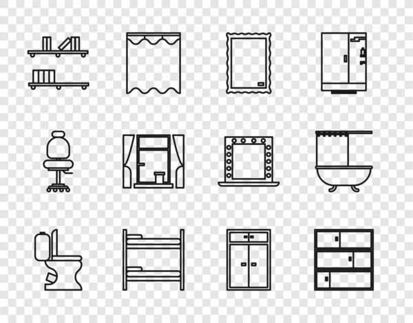 设置线厕所碗 衣橱和浴缸淋浴图标 — 图库矢量图片