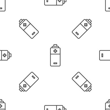 Gri çizgi Batarya simgesi beyaz arka planda izole edilmiş pürüzsüz desen. Şimşek sembolü. Vektör