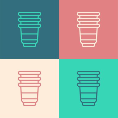Pop Art Line kağıt cam ikonu renk arkaplanında izole edilmiş. Soda bardağı. Taze soğuk içecek sembolü. Vektör