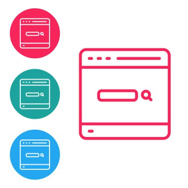 Kırmızı çizgi Arama Motoru simgesi beyaz arkaplanda izole edildi. Simgeleri daire düğmelerine ayır. Vektör