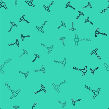 Siyah çizgi şarap tirbuşon simgesi yeşil arka planda izole edilmiş pürüzsüz desen. Vektör