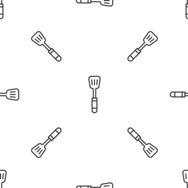 Gri çizgi Spatula ikonu beyaz arka planda izole edilmiş kusursuz desen. Mutfak spatula ikonu. Barbekü spatula işareti. Barbekü ve ızgara aleti. Vektör