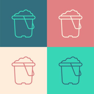 Pop Art Line Sand 'in kova simgesi renkli arka planda izole edilmiş. Plastik çocuk oyuncağı. Yaz ikonu. Vektör