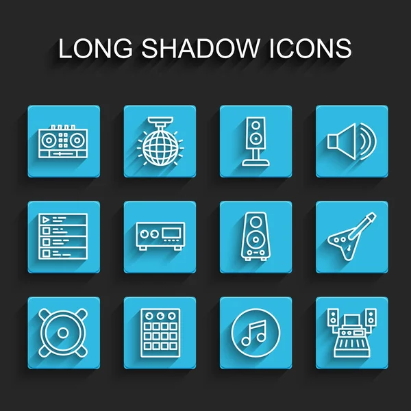 Set Line Altavoz Estéreo Tambor Remoto Mezclando Música Nota Musical — Archivo Imágenes Vectoriales