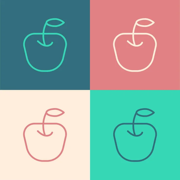 ポップアートラインAppleのアイコンは カラー背景に隔離されています 葉のシンボルを持つ果物 ベクトル — ストックベクタ