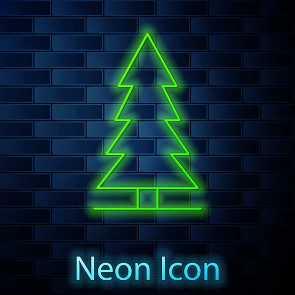 Zářící Neonová Linie Kanadský Smrk Ikona Izolované Pozadí Cihlové Zdi — Stockový vektor