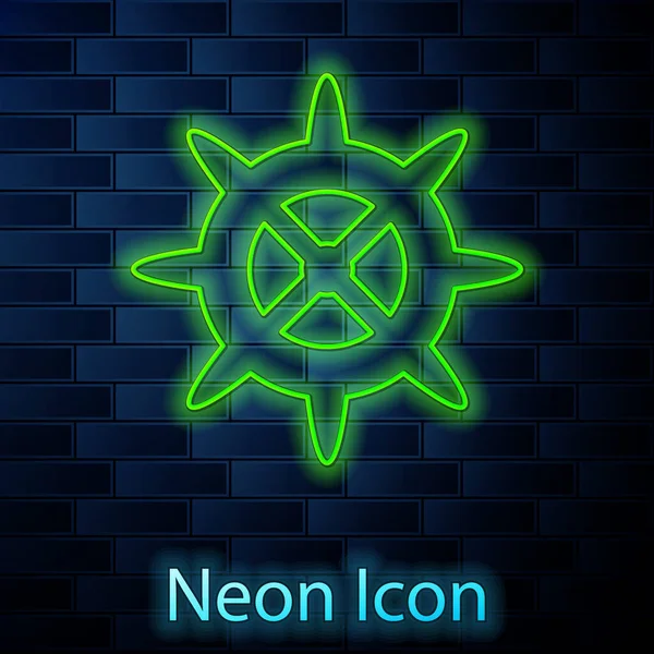 Žhnoucí Neonová Čára Ikona Kliky Kola Izolovaná Pozadí Cihlové Stěny — Stockový vektor