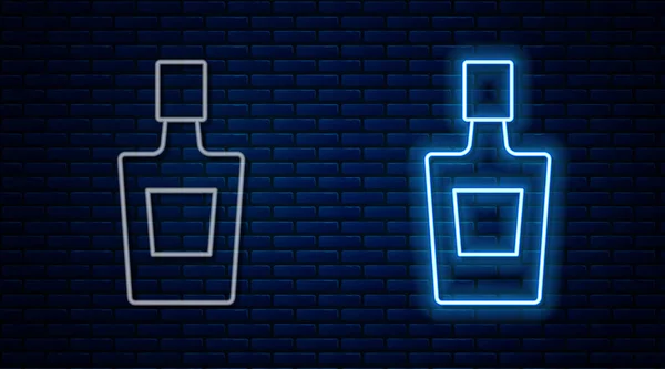 Leuchtende Neon Linie Tequila Flasche Symbol Isoliert Auf Backsteinwand Hintergrund — Stockvektor