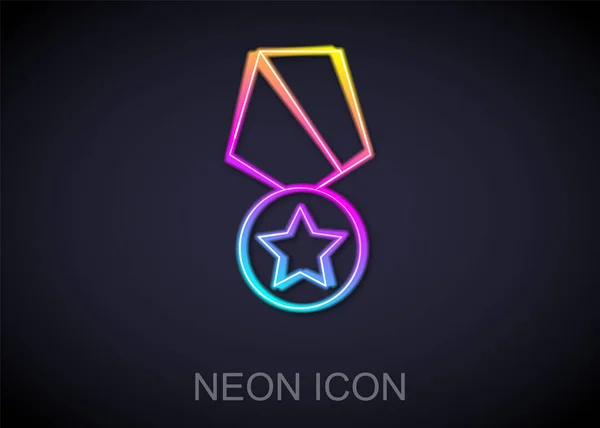 Ligne Lumineuse Néon Icône Médaille Récompense Militaire Isolé Sur Fond — Image vectorielle