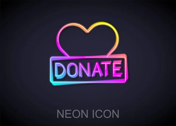 Brillante Línea Neón Icono Donación Caridad Aislado Sobre Fondo Negro — Archivo Imágenes Vectoriales