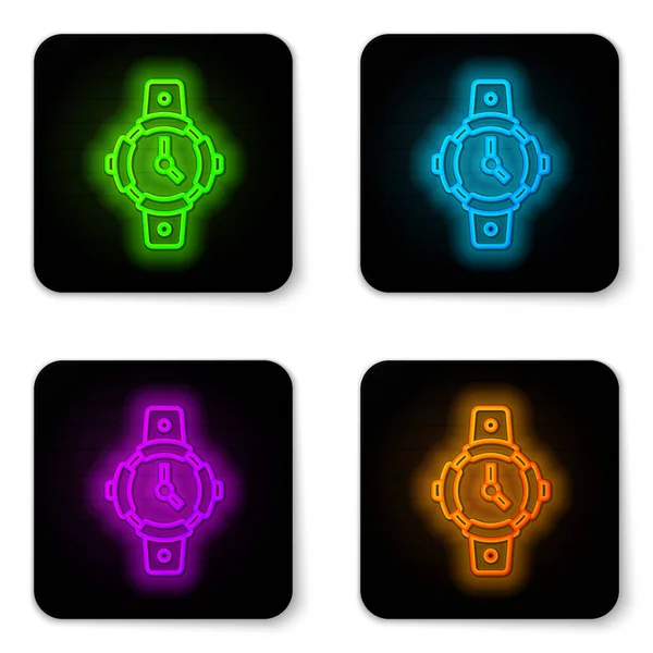 Glowing Neon Line Diving Watch Icon Isolated White Background Diving — Stock Vector