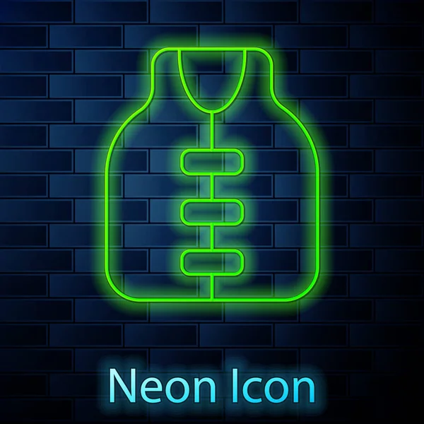 Gloeiende Neon Lijn Life Jacket Icoon Geïsoleerd Bakstenen Muur Achtergrond — Stockvector