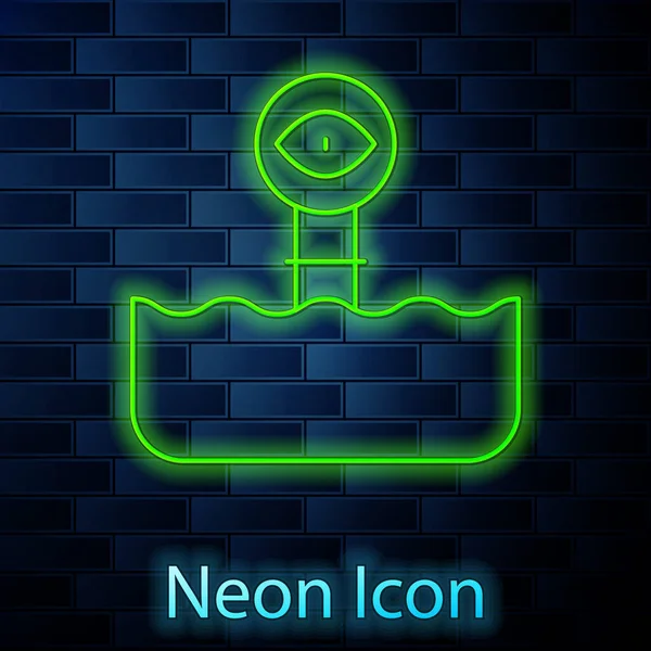 Leuchtendes Neon Line Periskop Den Wellen Über Dem Wassersymbol Isoliert — Stockvektor