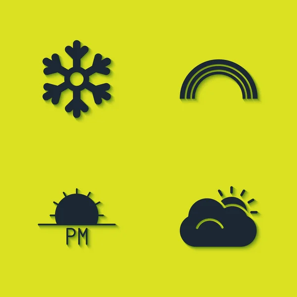 Set Snowflake Sun Cloud Sunset Rainbow Icon Vector — Stock Vector