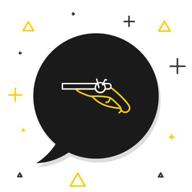 Beyaz arkaplanda izole edilmiş çizgi klasik tabanca simgesi. Eski bir silah. Renkli taslak konsepti. Vektör.