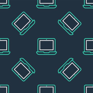 Çizgi dizüstü simgesi siyah arkaplanda izole edilmiş. Boş ekran işaretli bilgisayar defteri. Vektör.