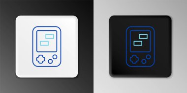 Line Portable tetris elektronik oyun simgesi gri arkaplanda izole edildi. Klasik bir cep tuğlası oyunu. Etkileşimli oyun aygıtı. Renkli taslak konsepti. Vektör.
