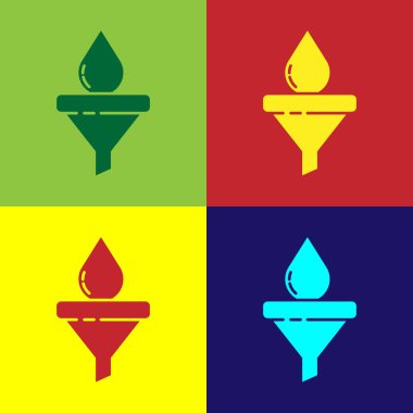 Pop sanat hunisi veya filtre ve motor yağı damlası ikonu renk arkaplanında izole edildi. Vektör.