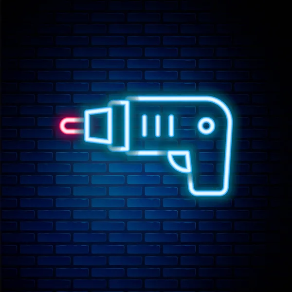 Leuchtende Neon Linie Akkuschrauber Symbol Isoliert Auf Backsteinwand Hintergrund Elektrische — Stockvektor